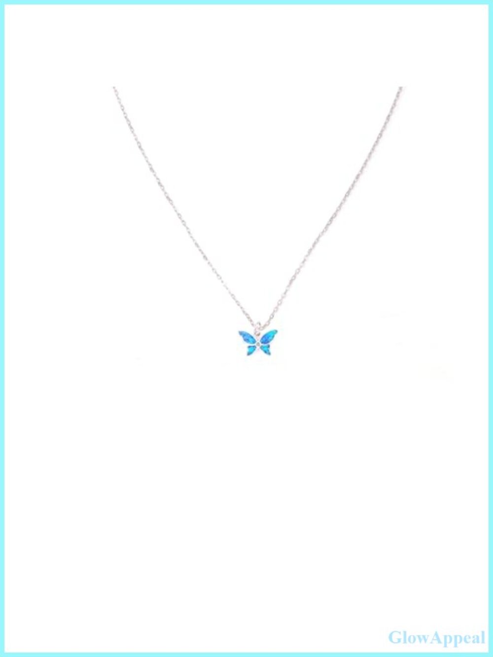 Rhodium Plated Butterfly Opal Pendant Necklace 18 Inch Women's Jewelry